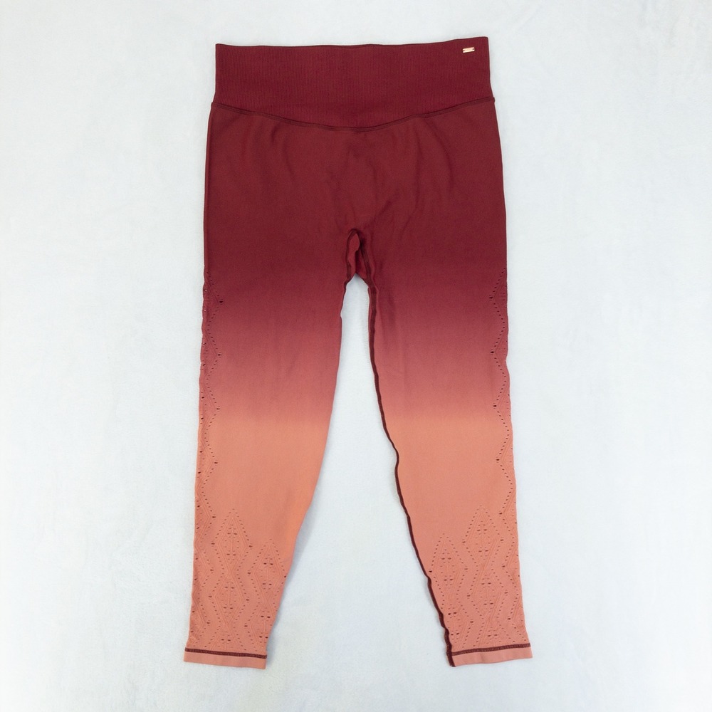 PINK Leggings Womens XL Maroon Ombre Seamless Laser Cut Active Athletic Gym New